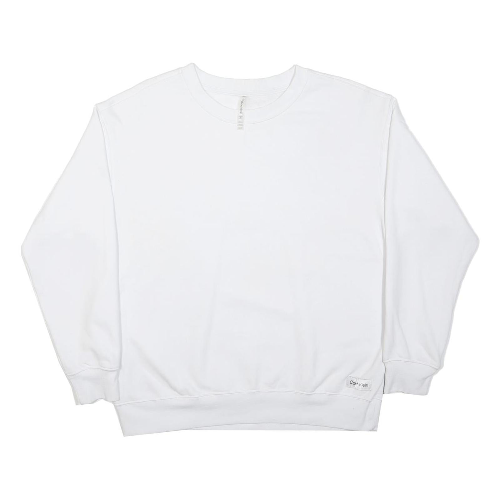 CALVIN KLEIN Mens White Crew Neck M Cotton Sweatshirt Classic Pullover