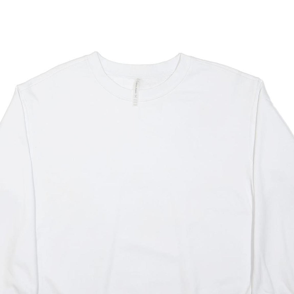 CALVIN KLEIN Mens White Crew Neck M Cotton Sweatshirt Classic Pullover