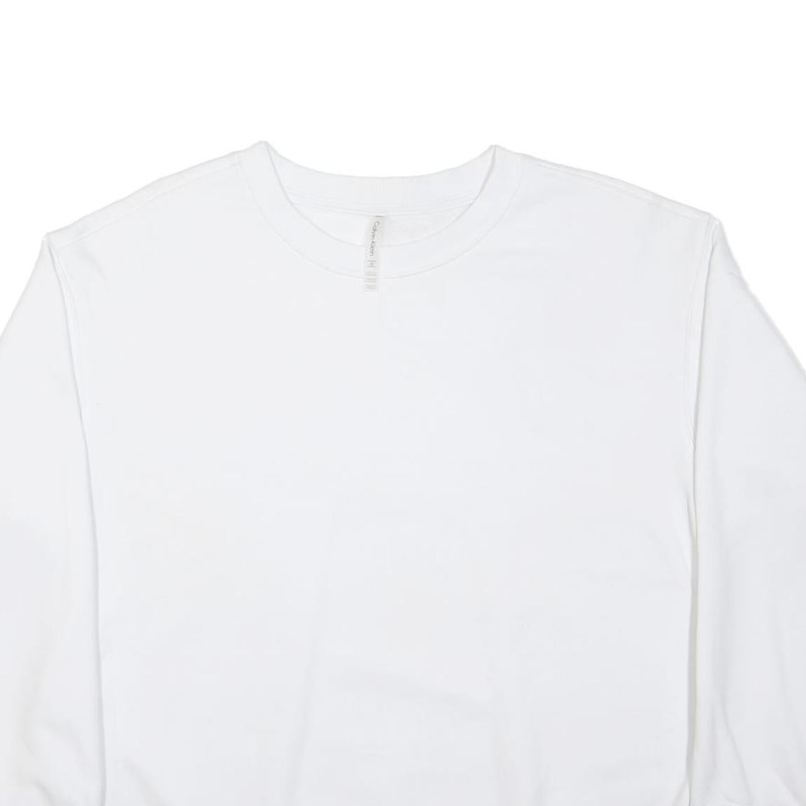 CALVIN KLEIN Mens White Crew Neck M Cotton Sweatshirt Classic Pullover