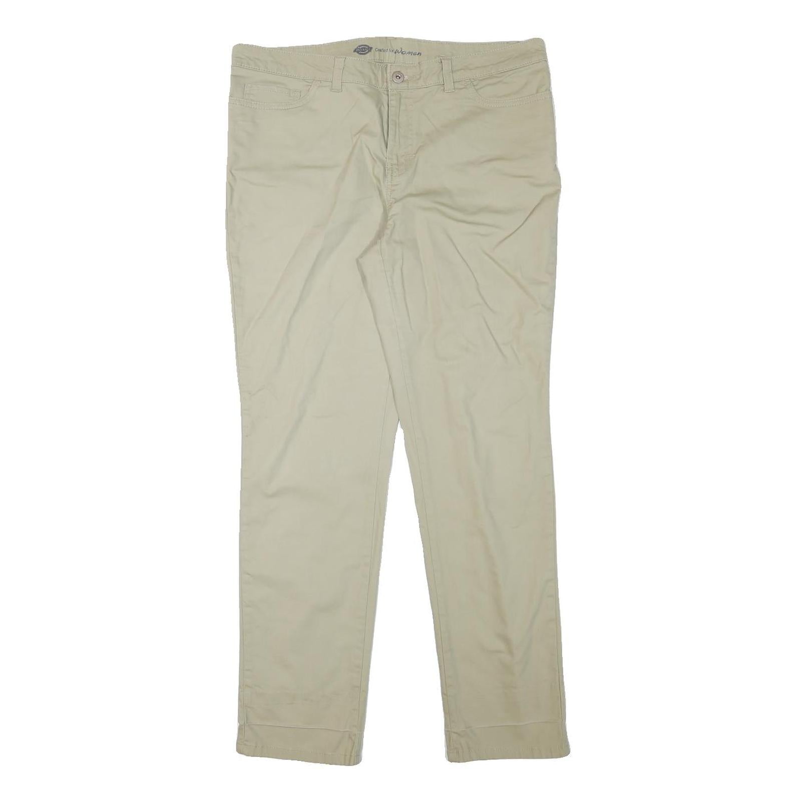 DICKIES Womens Cotton Blend Beige Slim Slim Straight Trousers W34 L30 Casual