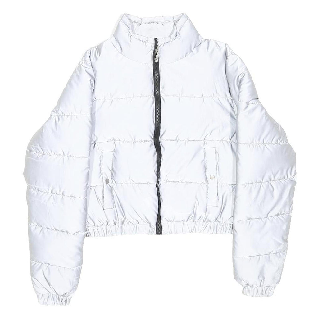 FILA Womens White Zip Up Puffer Jacket S Polyester Sportswear Light Warm