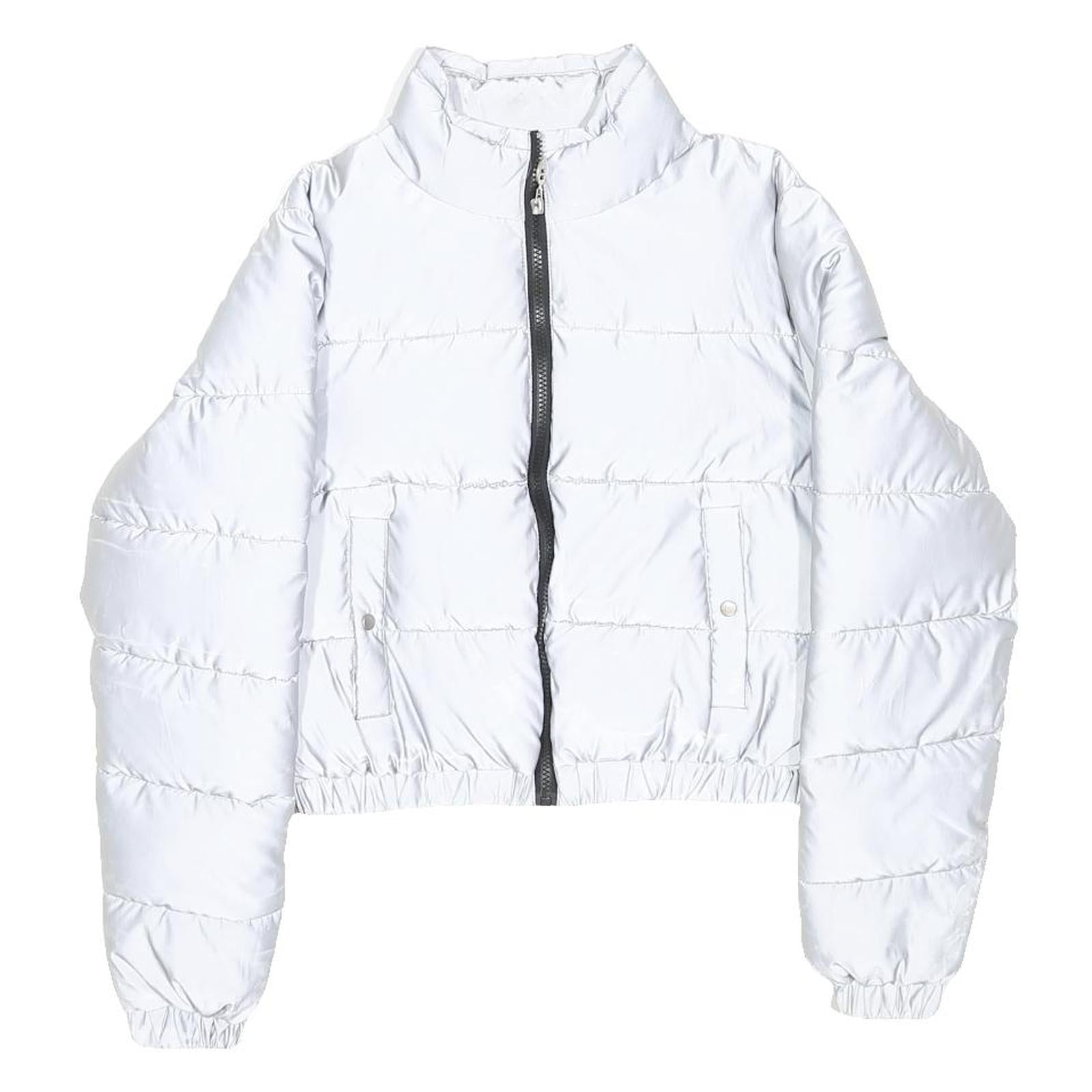 FILA Womens White Zip Up Puffer Jacket S Polyester Sportswear Light Warm
