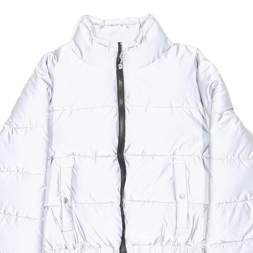 FILA Womens White Zip Up Puffer Jacket S Polyester Sportswear Light Warm
