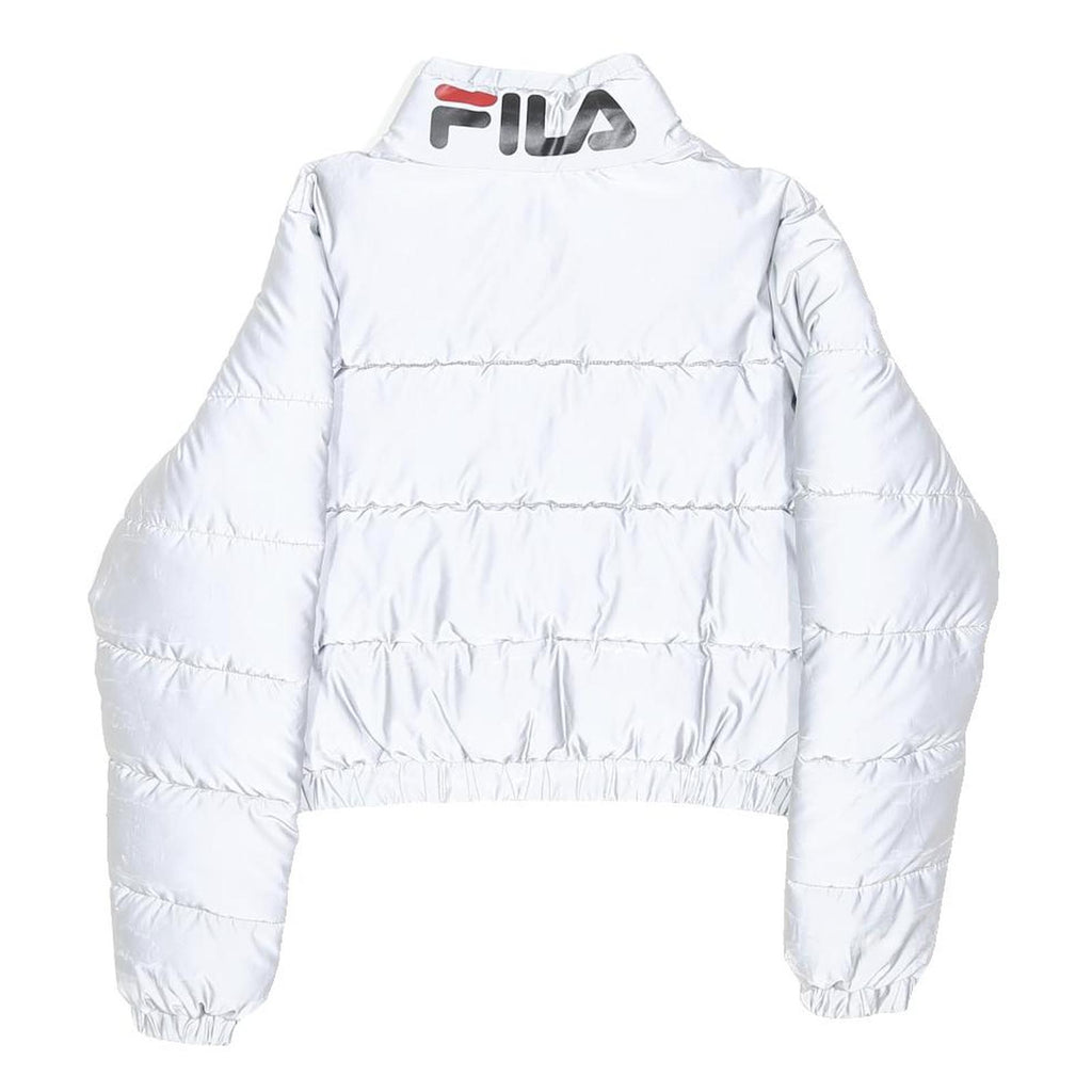 FILA Womens White Zip Up Puffer Jacket S Polyester Sportswear Light Warm