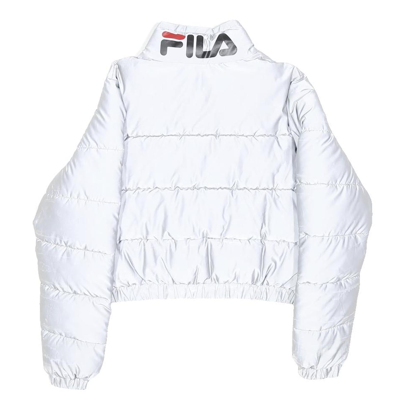 FILA Womens White Zip Up Puffer Jacket S Polyester Sportswear Light Warm