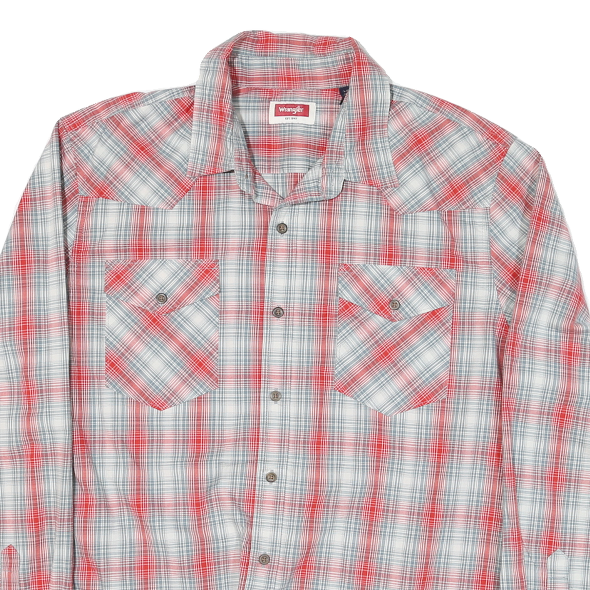 WRANGLER Mens White & Red Checked Cotton Blend Shirt L Long Sleeve Casual