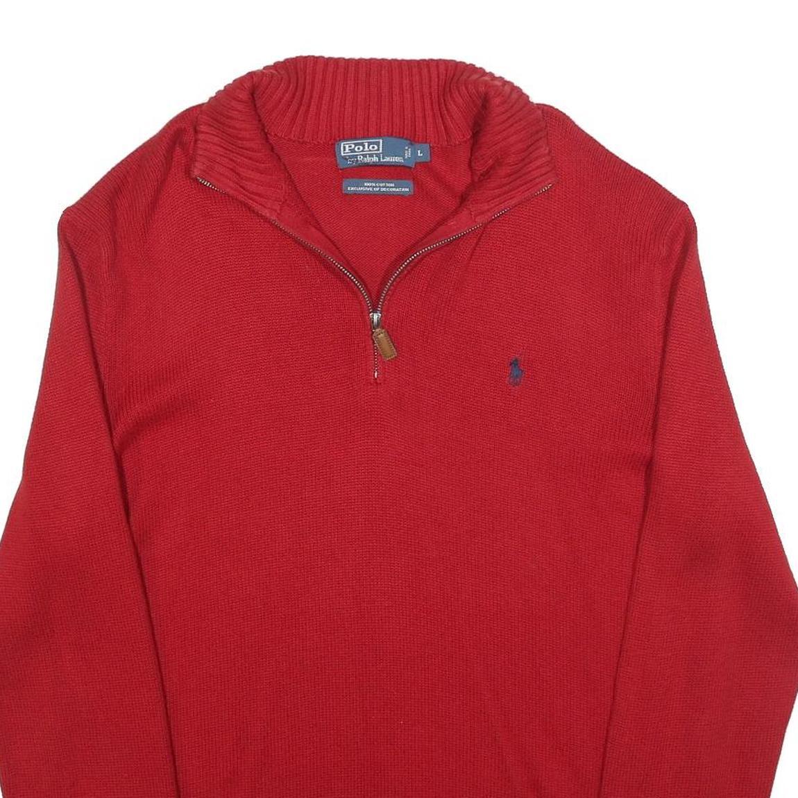 POLO RALPH LAUREN Mens Red Pullover Plain Crew Neck Basic Knit L Cotton Jumper