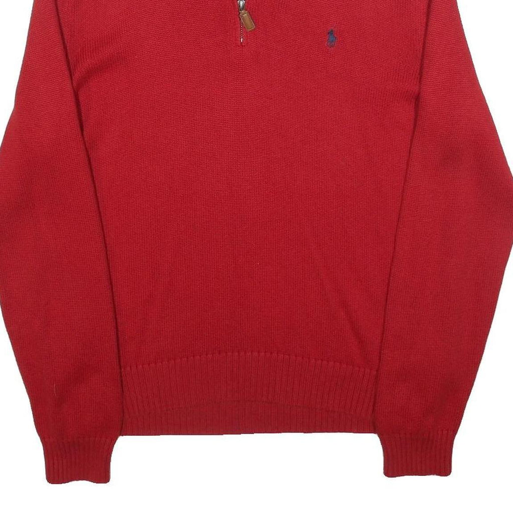 POLO RALPH LAUREN Mens Red Pullover Plain Crew Neck Basic Knit L Cotton Jumper