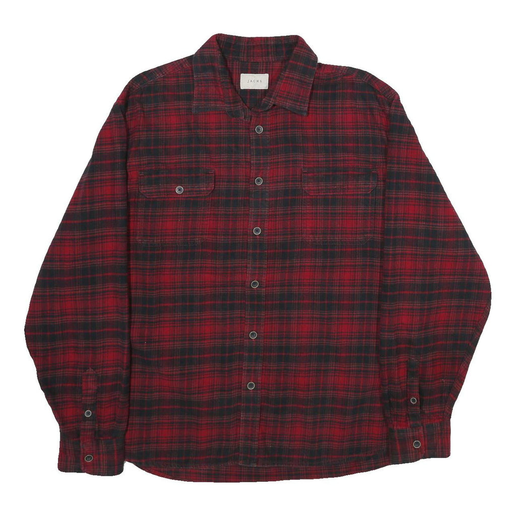 JACHS Mens Red & Black Check Shirt 2XL Cotton Long Sleeve Casual Buttoned