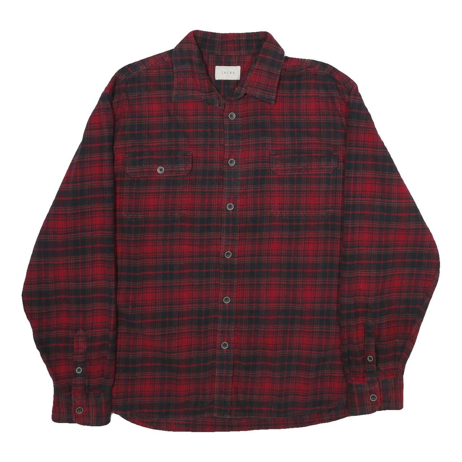 JACHS Mens Red & Black Check Shirt 2XL Cotton Long Sleeve Casual Buttoned