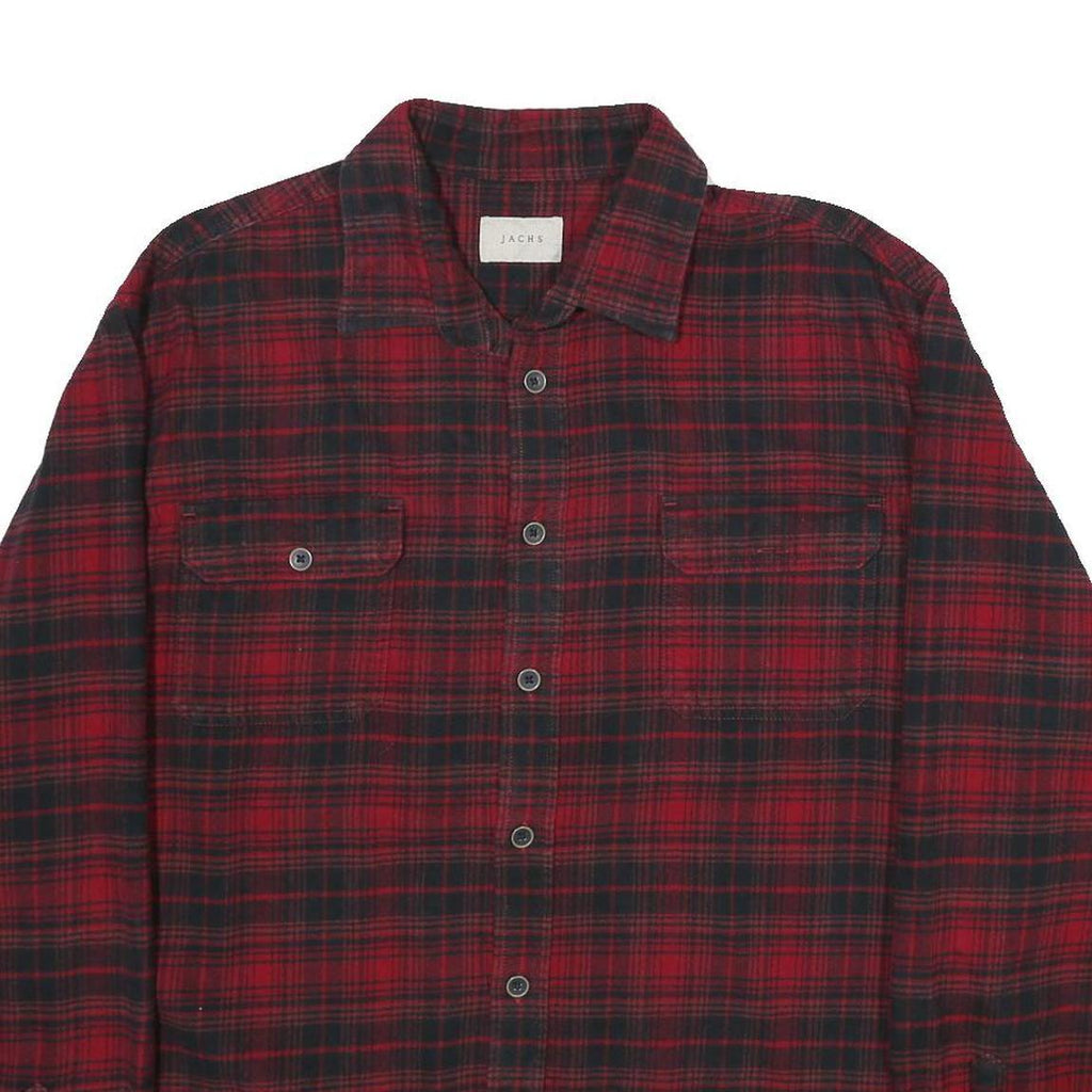 JACHS Mens Red & Black Check Shirt 2XL Cotton Long Sleeve Casual Buttoned