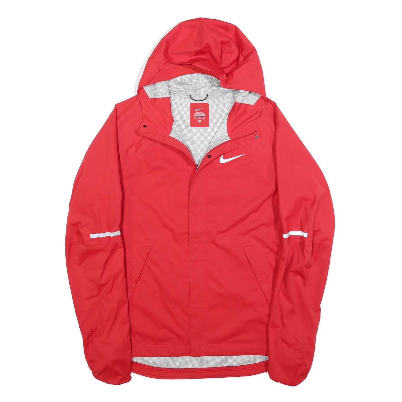 NIKE Mens Red Zip Jacket S Polyester Blend Plain Reflective Sport Hooded