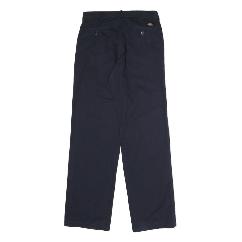 DICKIES Mens Cotton Navy Regular Straight Trousers W32 L34 Workwear Zip Closure