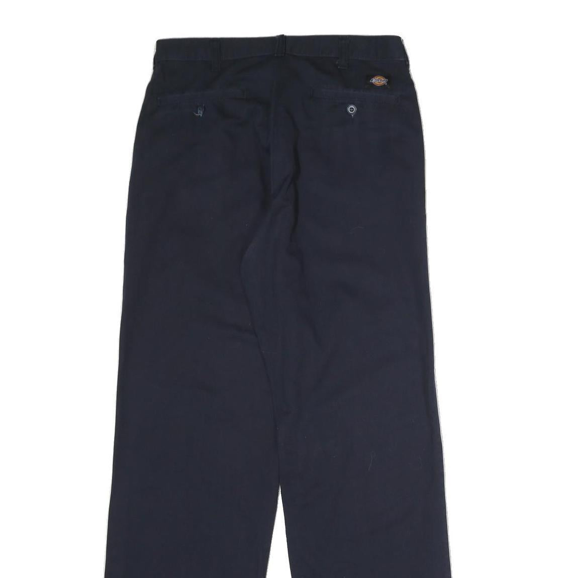 DICKIES Mens Cotton Navy Regular Straight Trousers W32 L34 Workwear Zip Closure