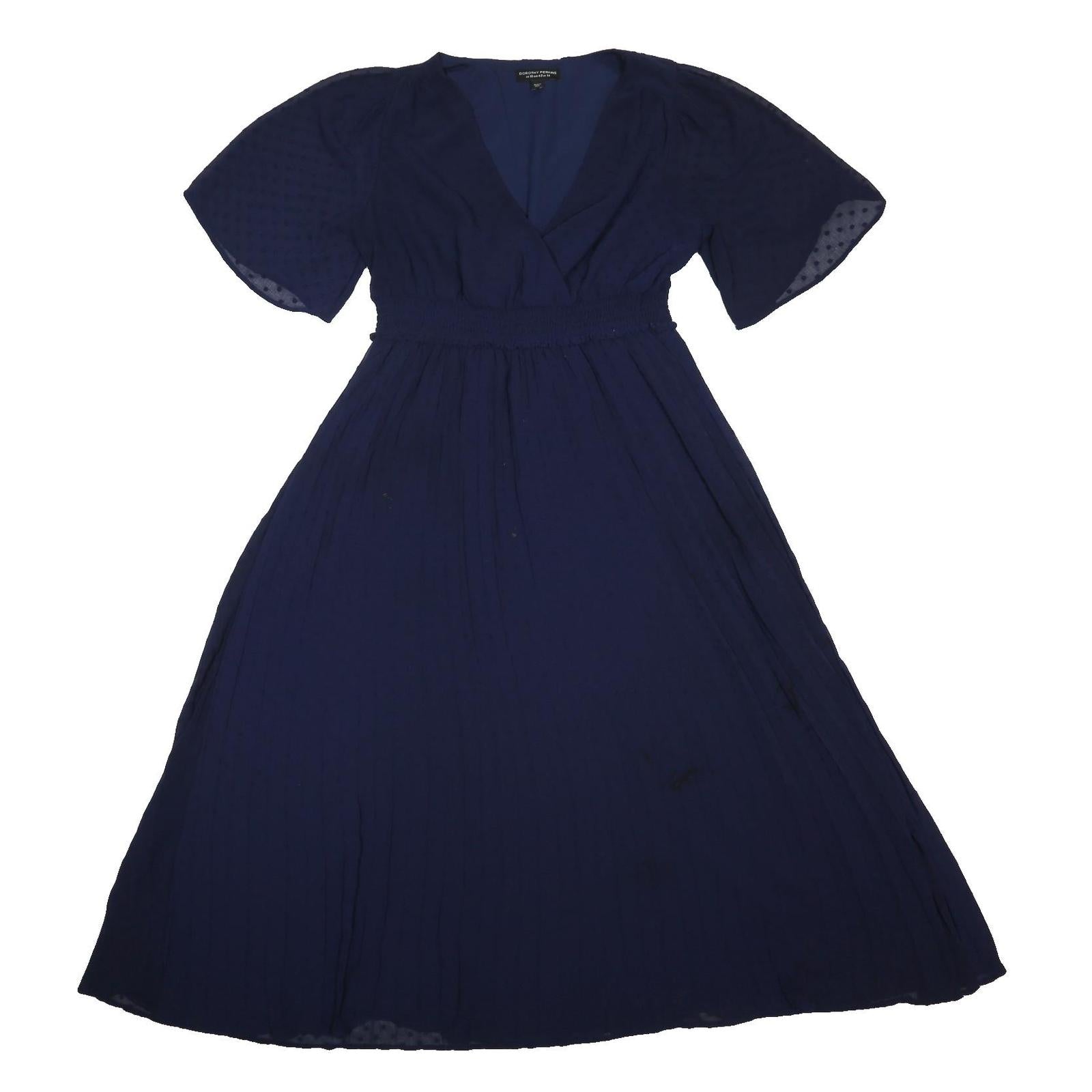 DOROTHY PERKINS Womens Navy Blue Day Polyester Dress Midi V-Neck Short Sleeve UK