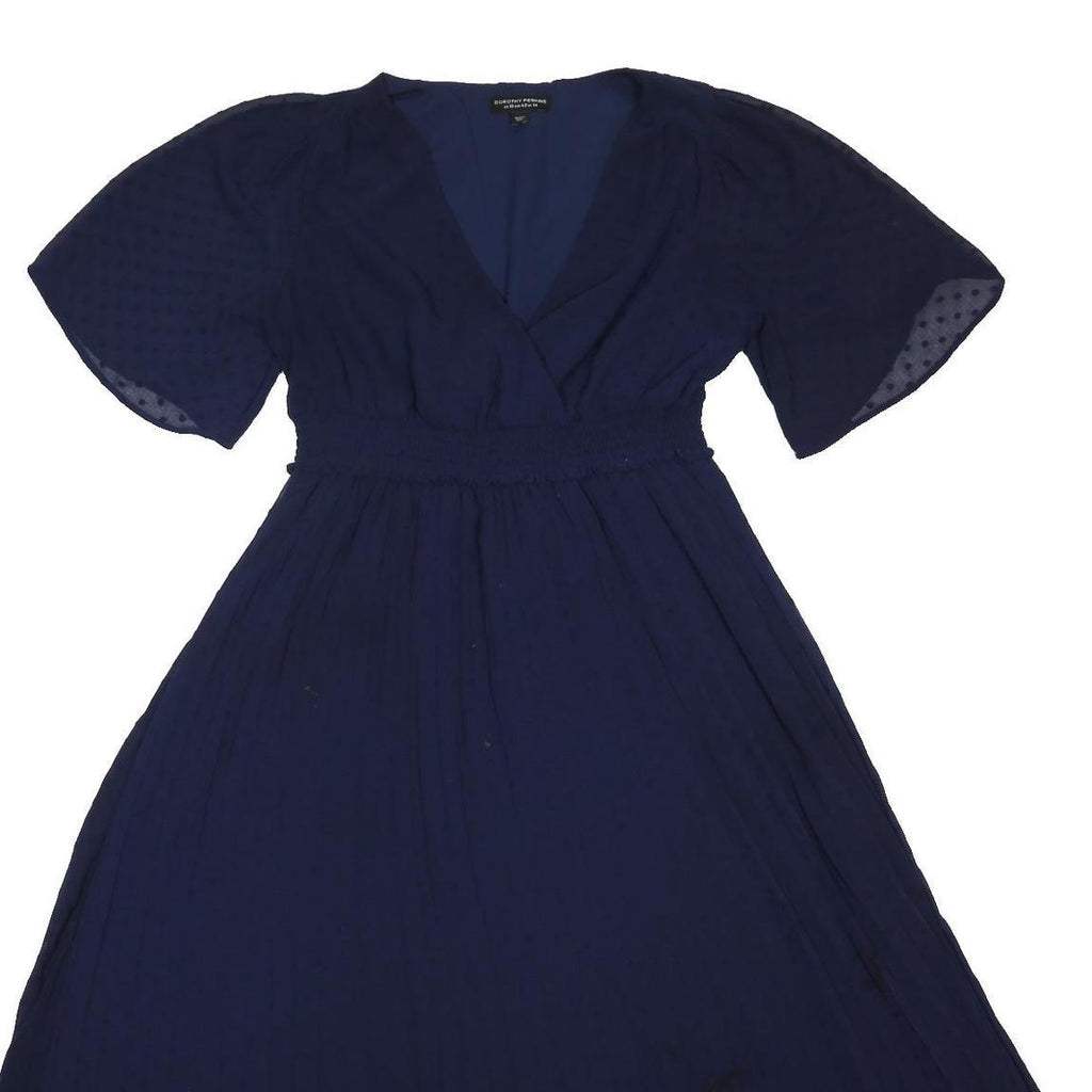 DOROTHY PERKINS Womens Navy Blue Day Polyester Dress Midi V-Neck Short Sleeve UK