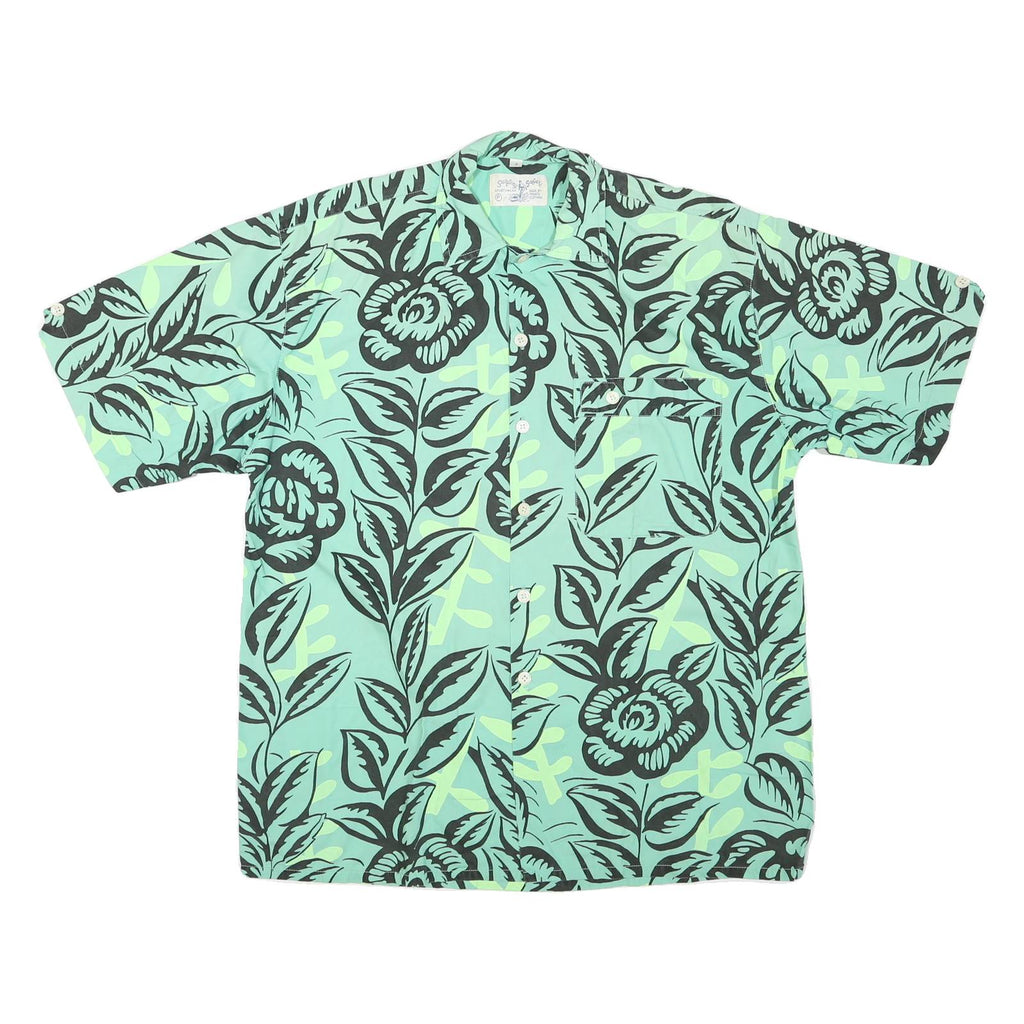 SURFING SAFARI Mens Blue Green Floral Pattern Shirt XL Cotton Blend Casual
