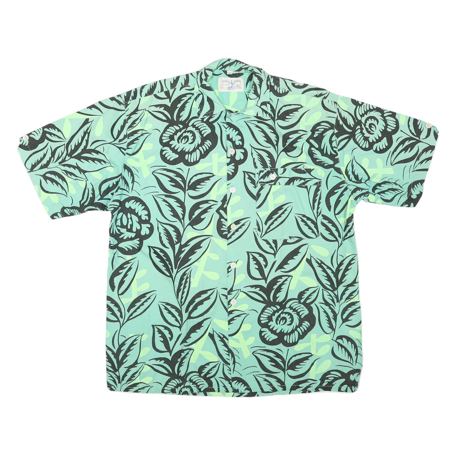 SURFING SAFARI Mens Blue Green Floral Pattern Shirt XL Cotton Blend Casual