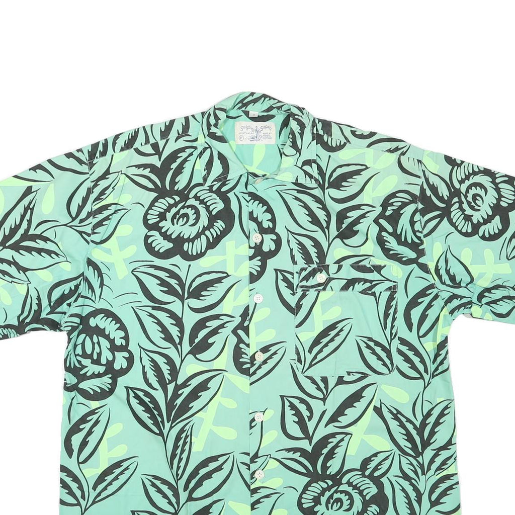 SURFING SAFARI Mens Blue Green Floral Pattern Shirt XL Cotton Blend Casual