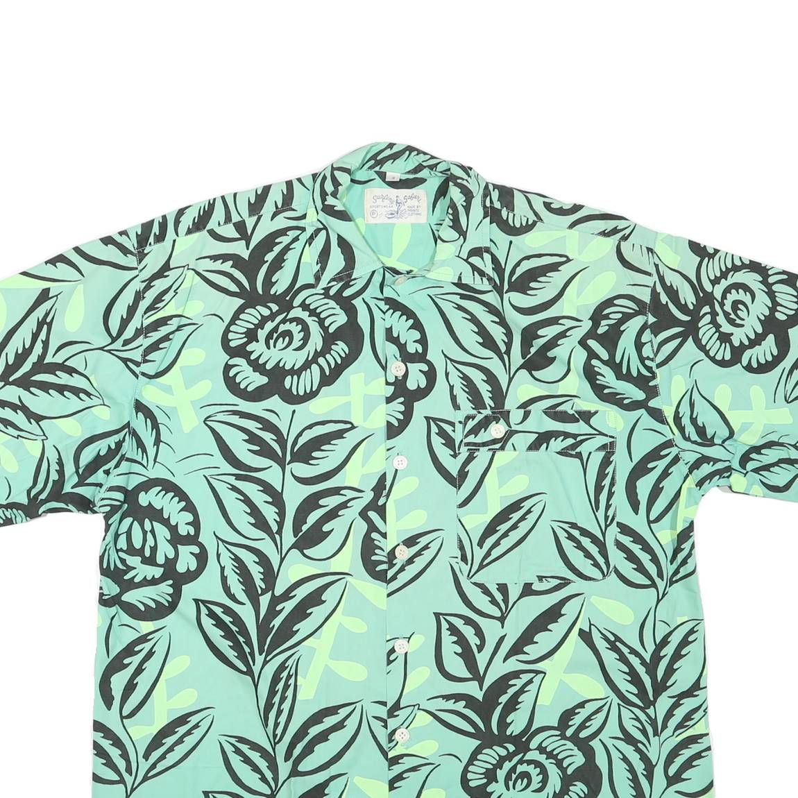 SURFING SAFARI Mens Blue Green Floral Pattern Shirt XL Cotton Blend Casual