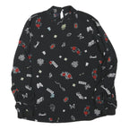 ZARA Womens Black Printed Long Sleeve Round Neck Top M Stylish Comfortable