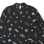 ZARA Womens Black Printed Long Sleeve Round Neck Top M Stylish Comfortable