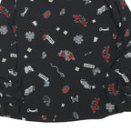 ZARA Womens Black Printed Long Sleeve Round Neck Top M Stylish Comfortable