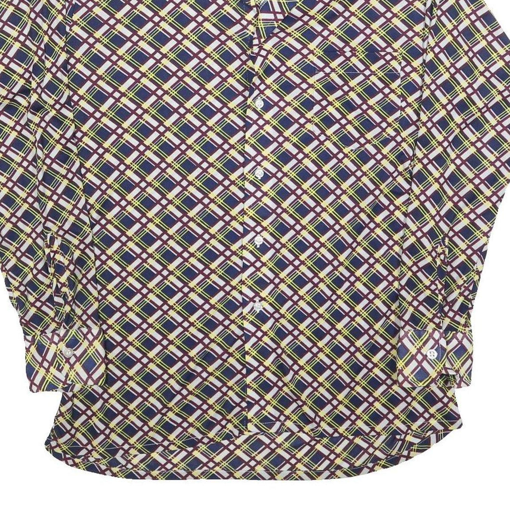 BANYAN Mens Blue Maroon & Yellow Checked Shirt L Classic Nylon Long Sleeve