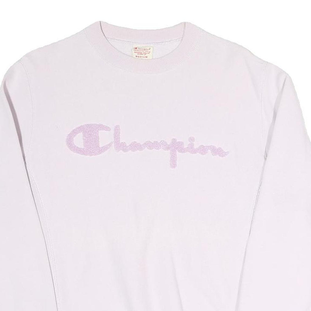CHAMPION REVERSE WEAVE Womens White Lilac Crew Neck M Signature Logo Sweatshirt