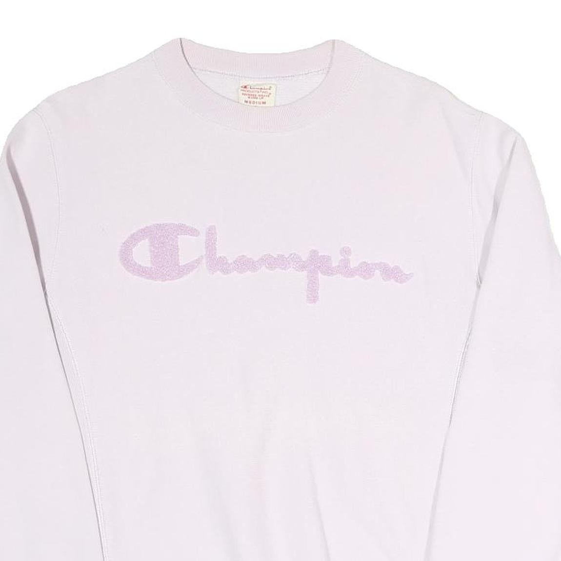 CHAMPION REVERSE WEAVE Womens White Lilac Crew Neck M Signature Logo Sweatshirt