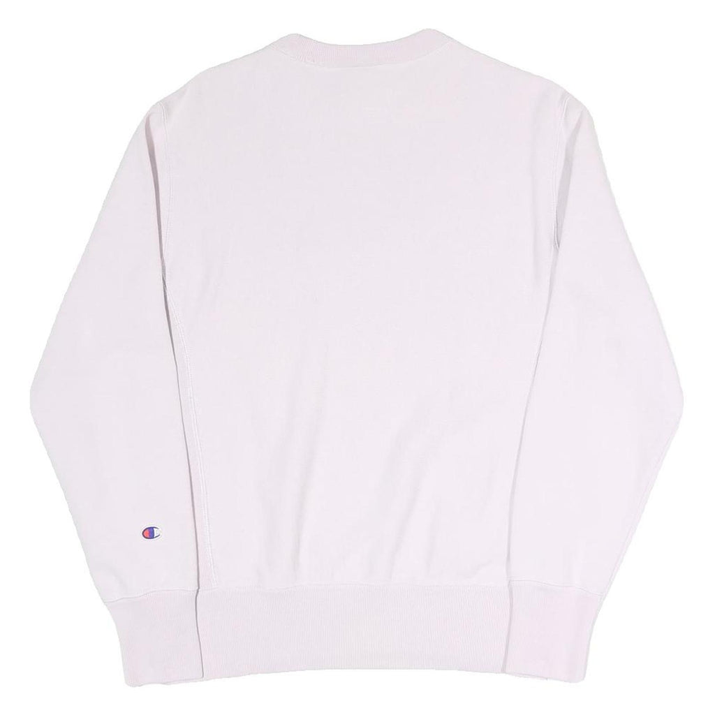 CHAMPION REVERSE WEAVE Womens White Lilac Crew Neck M Signature Logo Sweatshirt