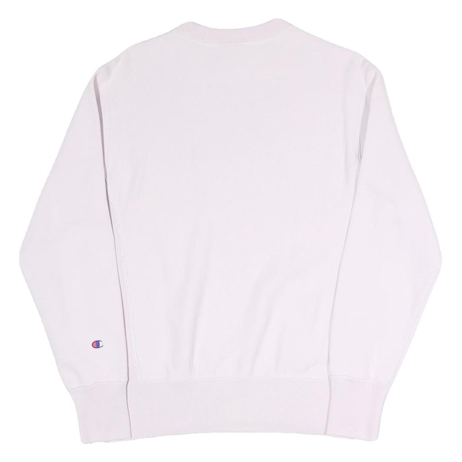 CHAMPION REVERSE WEAVE Womens White Lilac Crew Neck M Signature Logo Sweatshirt