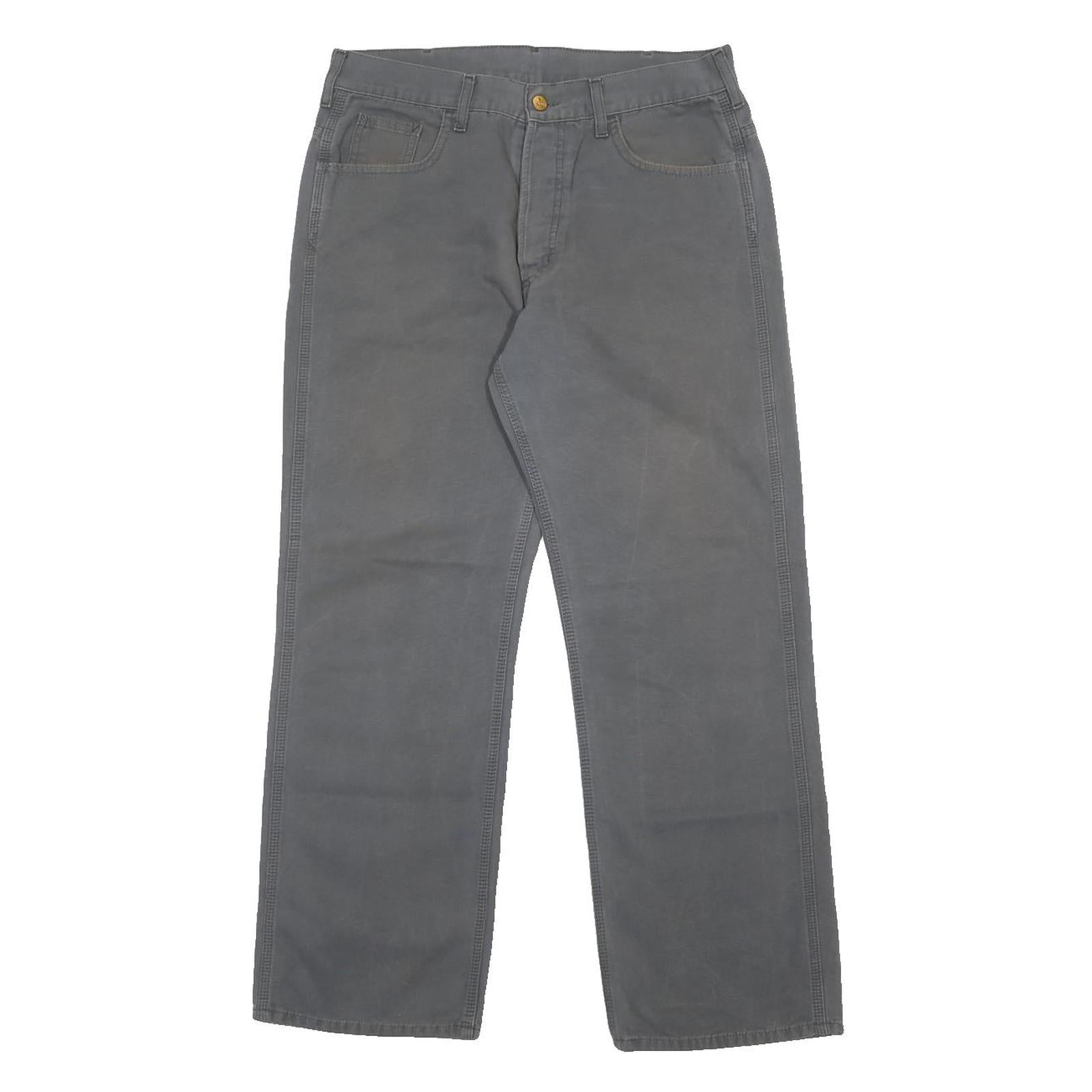 CARHARTT Mens Cotton Grey Regular Straight Trousers W31 L29 Button Closure