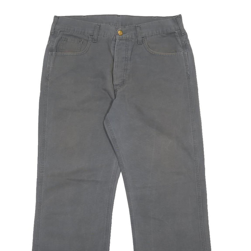 CARHARTT Mens Cotton Grey Regular Straight Trousers W31 L29 Button Closure