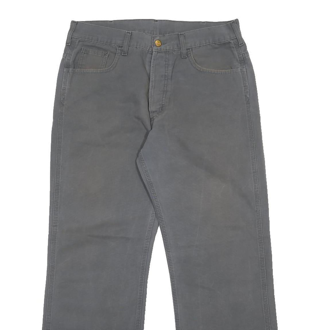 CARHARTT Mens Cotton Grey Regular Straight Trousers W31 L29 Button Closure