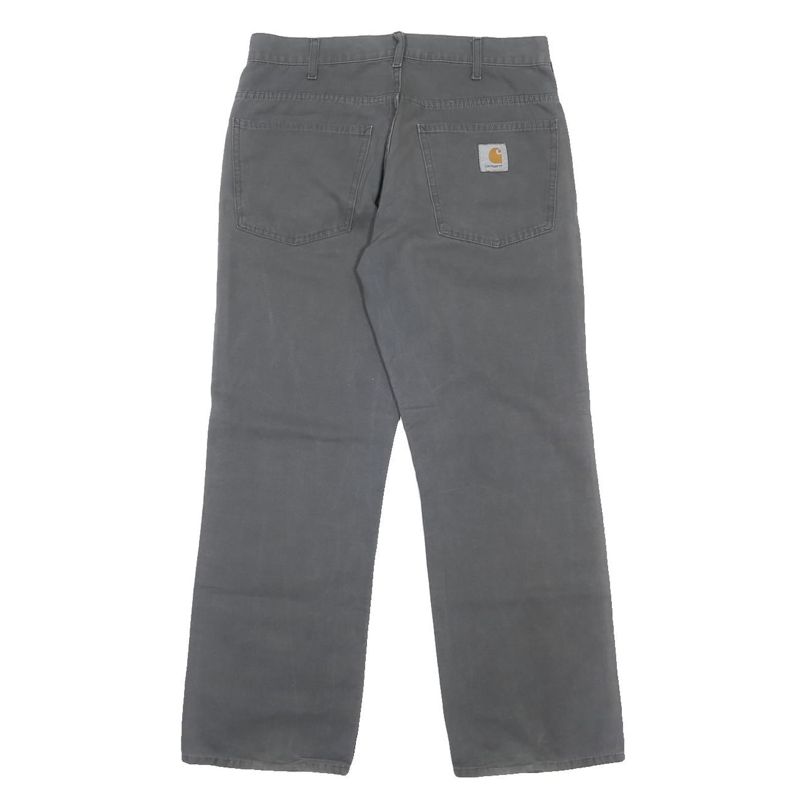 CARHARTT Mens Cotton Grey Regular Straight Trousers W31 L29 Button Closure