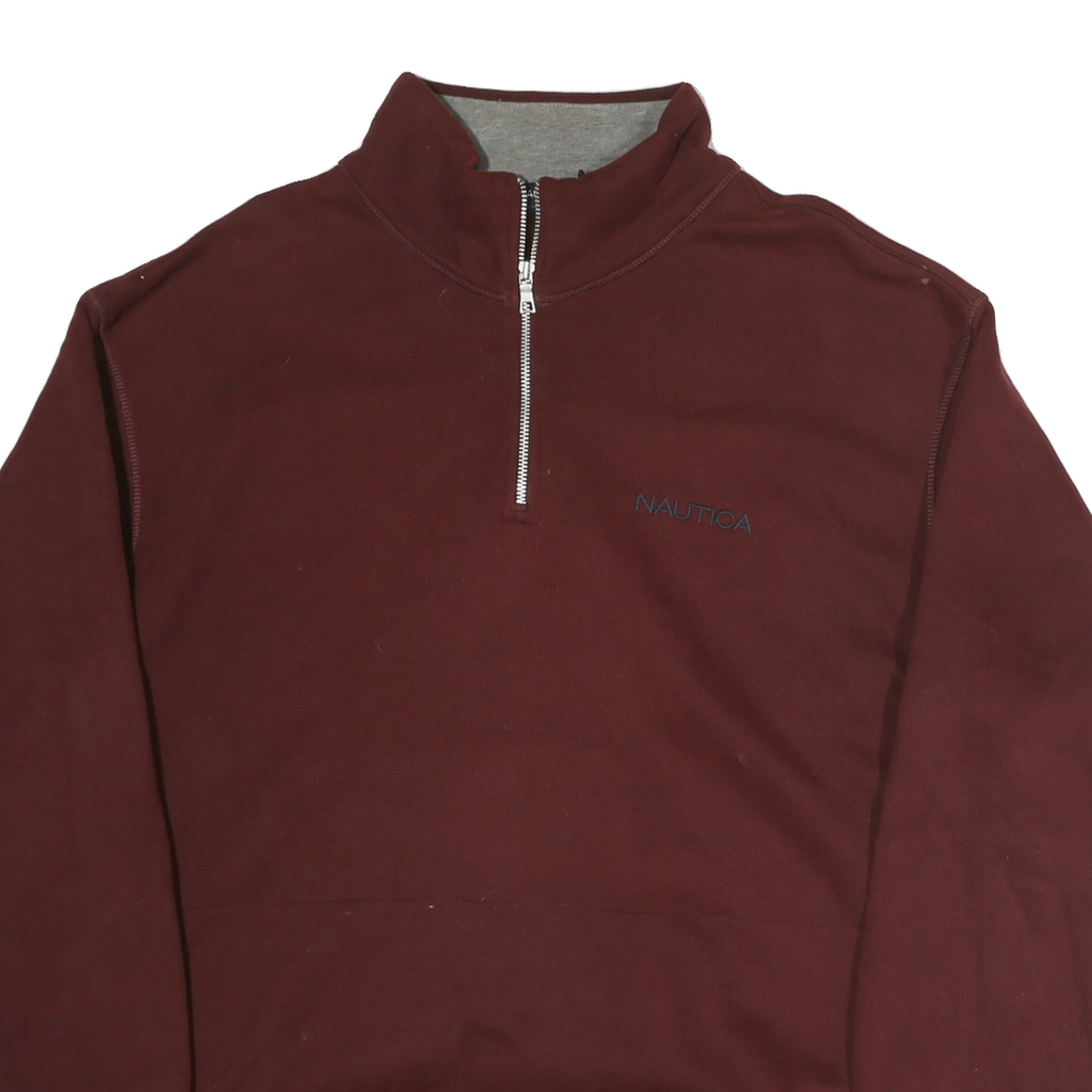 NAUTICA Mens Maroon 1/4 Zip Hoodie 2XL Cotton Pullover Sweatshirt