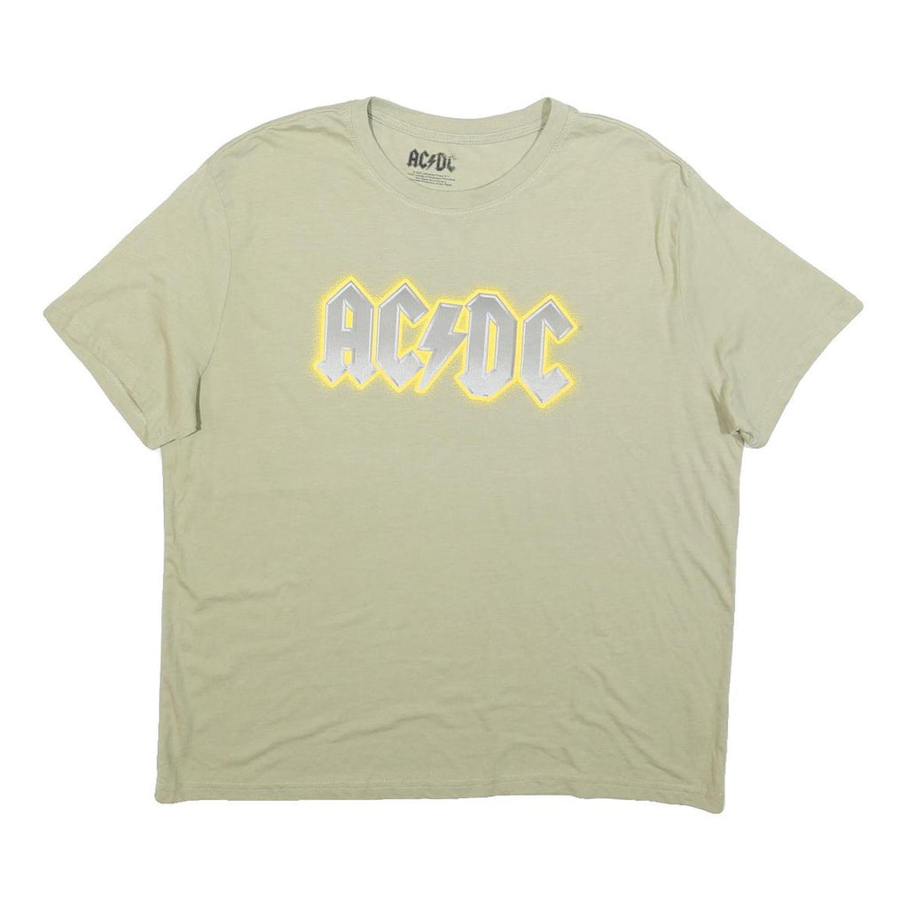 ACDC Womens Beige Graphic T-Shirt L Short Sleeve Crew Neck Cotton Blend Band Tee