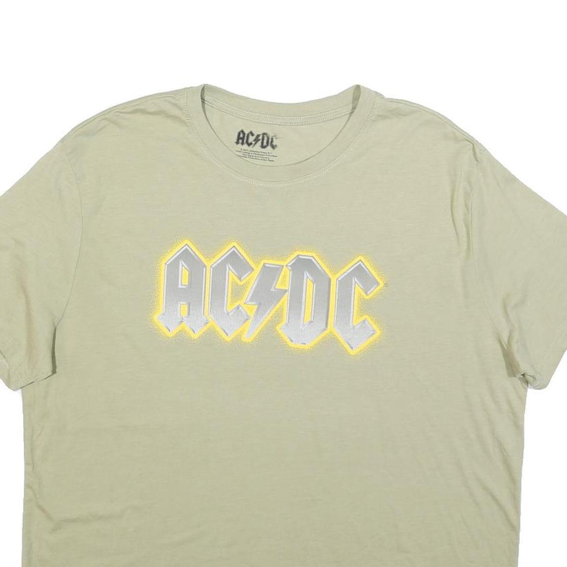 ACDC Womens Beige Graphic T-Shirt L Short Sleeve Crew Neck Cotton Blend Band Tee