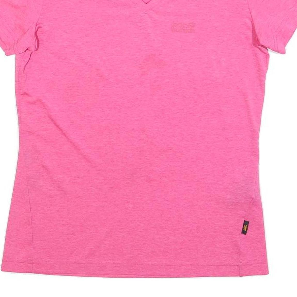 JACK WOLFSKIN Womens Pink T-Shirt S Short Sleeve V-Neck Lightweight Sport