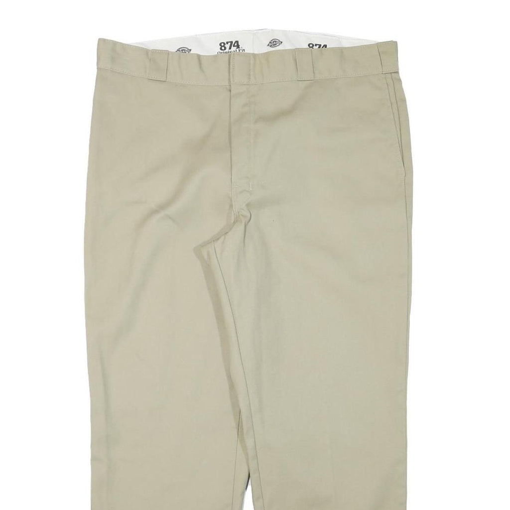 DICKIES Mens Cotton Blend Beige Regular Fit Straight Leg Trousers W38 L28
