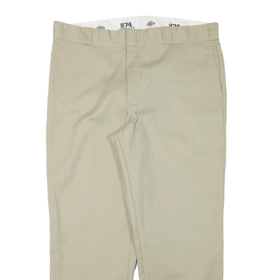 DICKIES Mens Cotton Blend Beige Regular Fit Straight Leg Trousers W38 L28