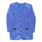 Womens Blue Synthetic Jacket M Plain Button Closure Elegant Lightweight