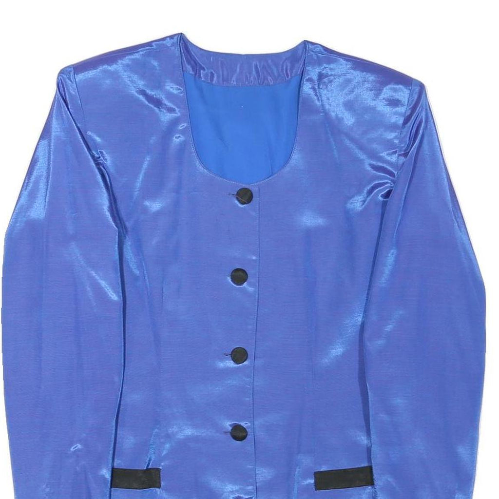 Womens Blue Synthetic Jacket M Plain Button Closure Elegant Lightweight