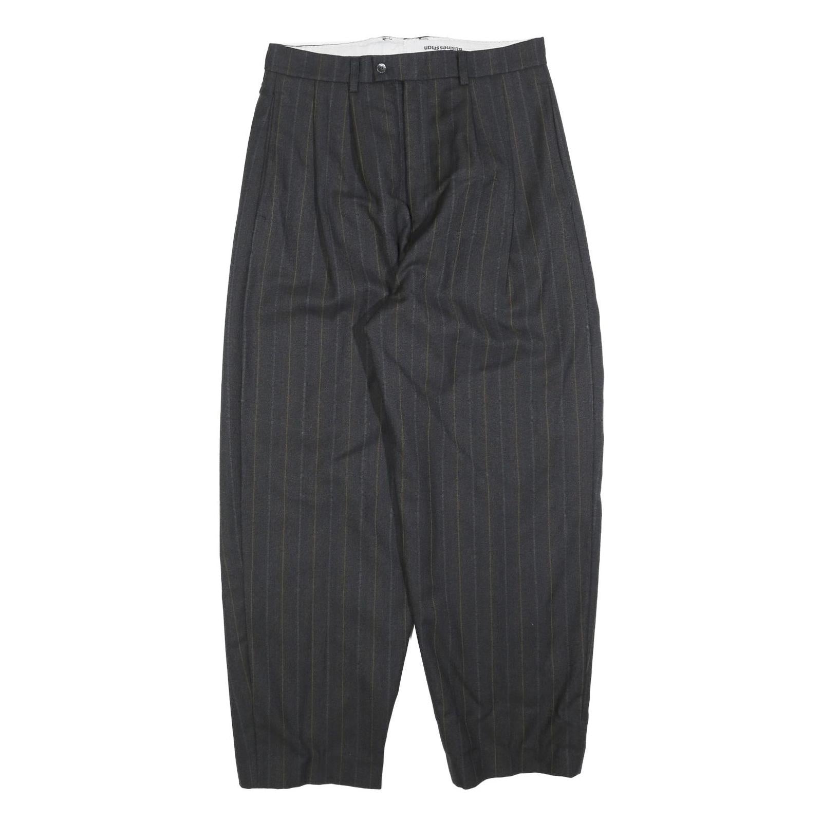 BUSINESSMAN Mens Regular Fit Grey Striped Straight Leg Trousers W32 L28