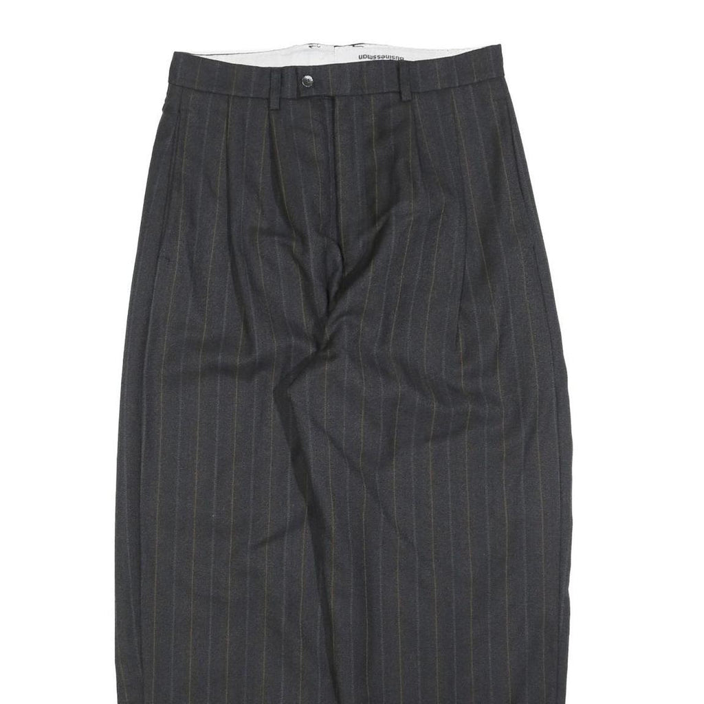 BUSINESSMAN Mens Regular Fit Grey Striped Straight Leg Trousers W32 L28