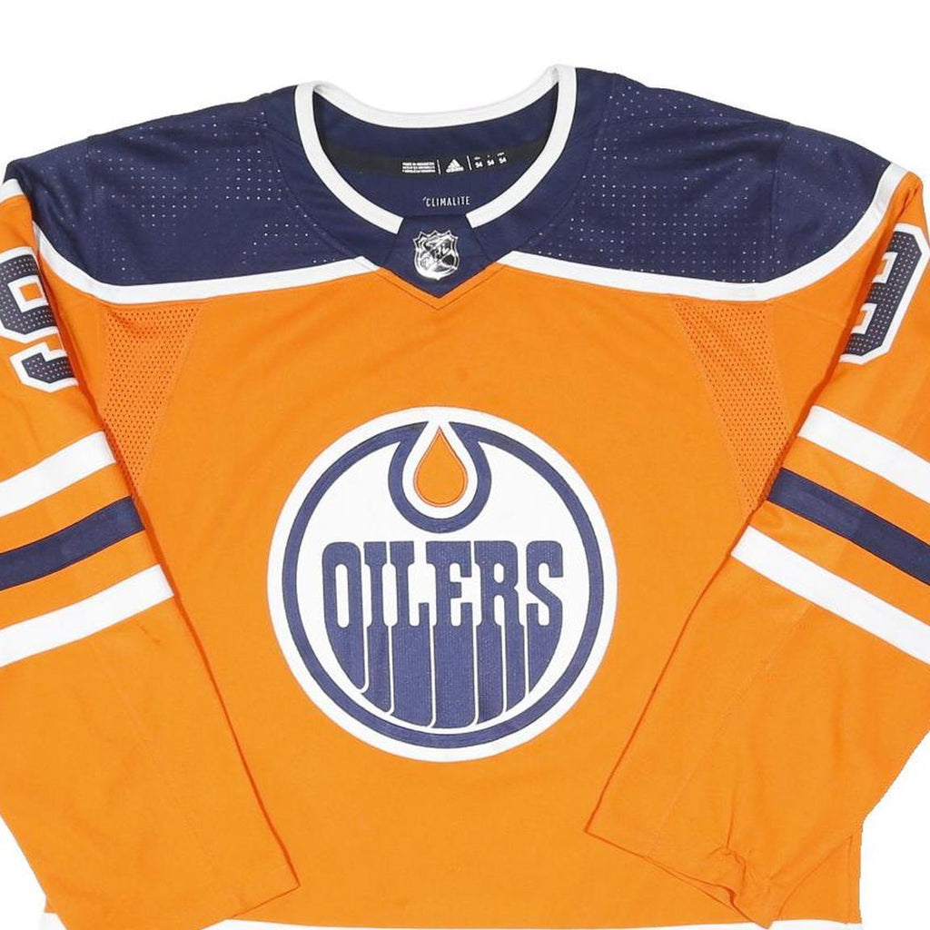 ADIDAS Mens Orange & Navy Graphic T-Shirt 2XL Long Sleeve Crew Neck NHL Oilers