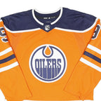 ADIDAS Mens Orange & Navy Graphic T-Shirt 2XL Long Sleeve Crew Neck NHL Oilers