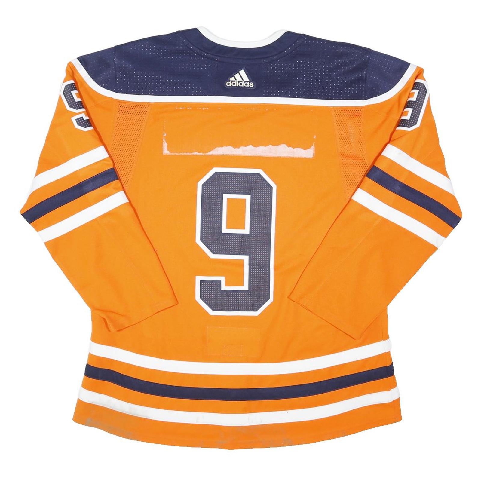 ADIDAS Mens Orange & Navy Graphic T-Shirt 2XL Long Sleeve Crew Neck NHL Oilers