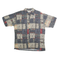PIERRE CARDIN Mens Grey & Beige Rayon Shirt L Short Sleeve Button Casual Summer